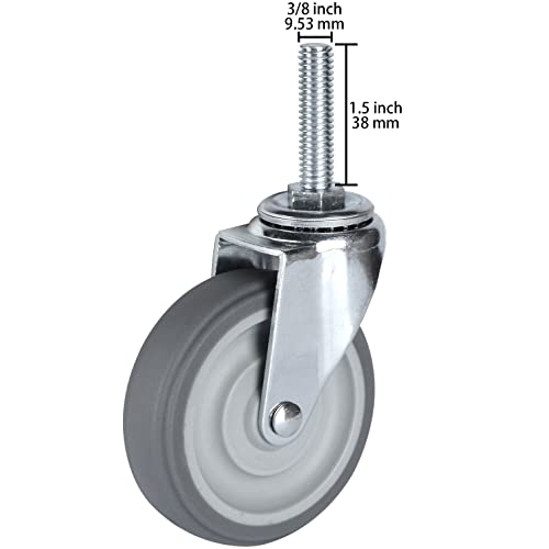 Finnhomy Caster Wheels 3 Inch Set of 4 Heavy Duty Threaded Stem Casters 3/8"-16 x 1-1/2" Swivel Rubber Industrial Castors Premium Wheels for Wire Shelving/Furniture/Carts Load Bearing 720 Lbs Gray - size: 3/8" -16 x 1-1/2" (No Brake)