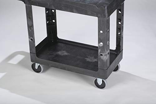Rubbermaid Commercial Products 2-Shelf Utility/Service Cart, Small, Lipped Shelves, Ergonomic Handle, 500 lbs. Capacity, for Warehouse/Garage/Cleaning/Manufacturing - color: Black, size: Small, style: 2-Shelf