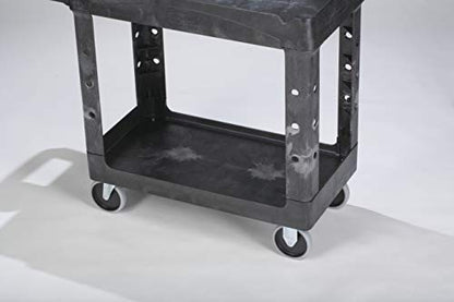 Rubbermaid Commercial Products 2-Shelf Utility/Service Cart, Small, Lipped Shelves, Ergonomic Handle, 500 lbs. Capacity, for Warehouse/Garage/Cleaning/Manufacturing - color: Black, size: Small, style: 2-Shelf