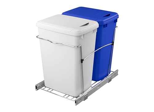 Rev-A-Shelf Double Pullout Garbage Trash Cans for Kitchen Cabinets, 35 Qt - color: White & Blue