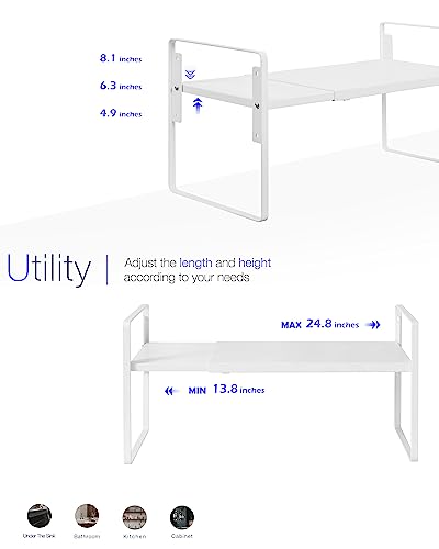 Nxconsu Cabinet Shelf Riser, Adjustable Cabinet Organizer, 8.6" Deep White - color: White, size: 8.6’’D * 13.8-24.8’’W * 9.7’’H