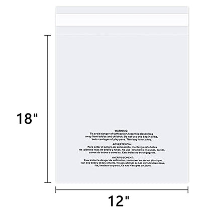 iMailer - 500 Count - 12" x 18" Poly Bags with Suffocation Warning - Clear Plastic Packaging Bags for Clothing, T-Shirts - Resealable Adhesive, Not Strong - size: 12" x 18", style: Resealable Glue