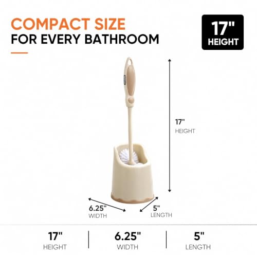 Superio Toilet Brush and Holder Toilet Scrubber Bowl Cleaner Brushes Wand, Toilets Brush with Holder Caddy, Bathroom Cleaning Brush, Bowl Brush Set - color: Beige