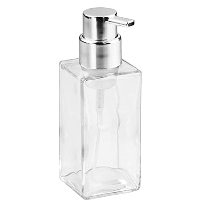 mDesign Glass Refillable Foaming Hand Soap Dispenser Modern Square Pump Bottle for Bathroom Vanities or Kitchen Sink, Countertops - 2 Pack - Clear/Chrome - color: Clear/Chrome