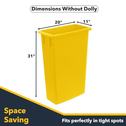 Yellow 23 Gallon Slim Recycle Container with Dolly, Wheeled Commercial Trash Can, Heavy-Duty Rolling Waste Bin, Durable Plastic Garbage Can for Kitchens, Homes, Restaurants, Offices - color: Yellow, size: with Dolly