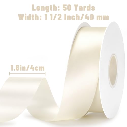 KINGLAKE Double Faced Ivory Satin Ribbon - 1-1/2 Inch x 50 Yards - color: Ivory