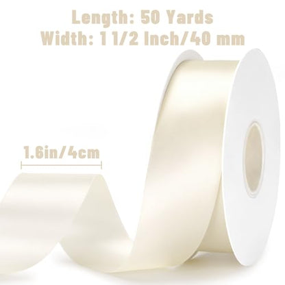 KINGLAKE Double Faced Ivory Satin Ribbon - 1-1/2 Inch x 50 Yards - color: Ivory