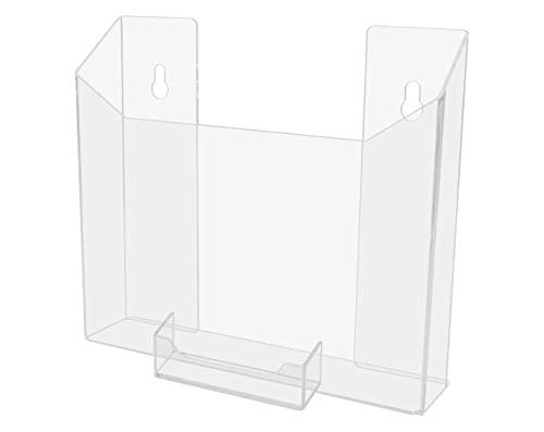 Marketing Holders 4 Pack Brochure Holder for 8.5" Wide Flyers and 3.5" x 2" Gift Cards Clear Acrylic Wall Mount Display Rack for Office Magazines and Catalogs Hanging Hardware Included - size: 8.5"W Magazine w/BC Holder