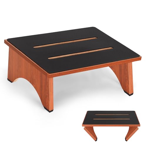 Step Stool Foldable, Wooden Step Stool with Non-Slip Rubber Stepping Platform, Folding Step Stools for Adults Seniors in Bedroom, Kitchen Bathroom, RV, Bed Steps for High Beds, No Assemble (Brown) - size: 5.5 Inch High