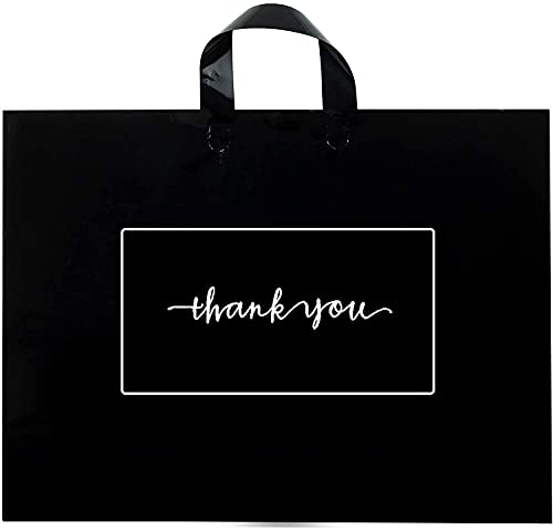 Thank You Shopping Bags - Soft Loop Handles Black 50Pcs 17x16In