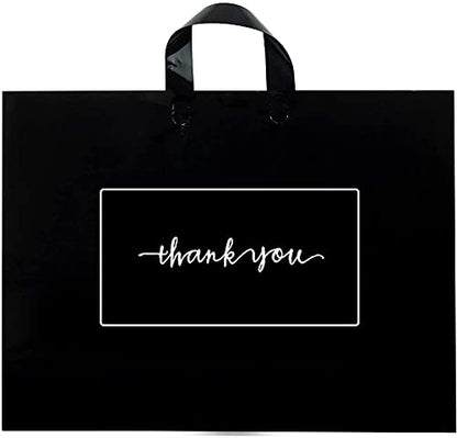 Thank You Shopping Bags - Soft Loop Handles Black 50Pcs 17x16In