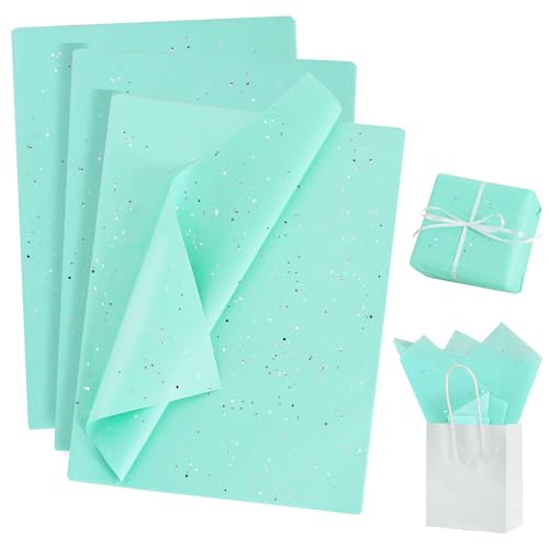 BEISHIDA 50 Sheets Aqua Glitter Tissue Paper Bulk, Glitter Tissue Wrapping Paper for Gift Bags, 14 x 20 Inch Gift Wrap for Birthday Wedding Graduation DIY Crafts Holiday Flowers - color: tiffany