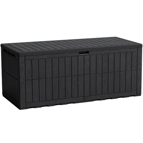 Flamaker 180 Gallon Large Outdoor Storage Box Waterproof, XL Resin Deck Box - color: Black, size: 180 Gallon