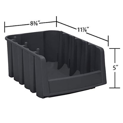 Akro-Mils 30718 Economy Stacking Shelf Plastic Storage Bins, (12-Inch x 8-3/8-Inch x 5-Inch), Black (8-Pack) - size: 11.78 x 8.375 x 5