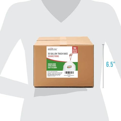 BEIDOU-PAC 30 Gallon Trash Bags Drawstring, 150 Count, White | Unscented | Heavy Duty Multi-purpose Garbage Bags Can Liners for Business Home Kitchen Commercial and Industrial - style: 30 Gallon |150 Count