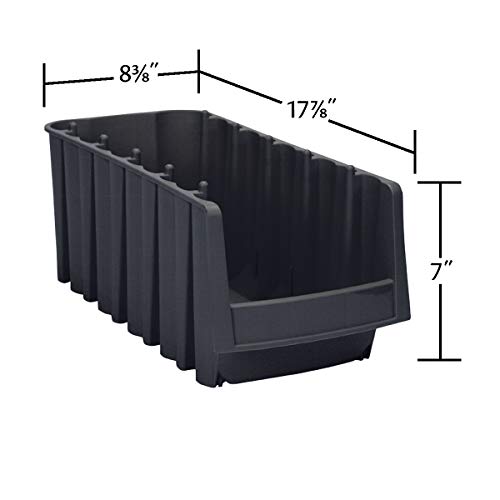 Akro-Mils 30778 Economy Stacking Shelf Plastic Storage Bins, (18-Inch x 8-3/8-Inch x 7-Inch), Black (8-Pack) (30778BLACK) - size: 17.875 x 8.375 x 7