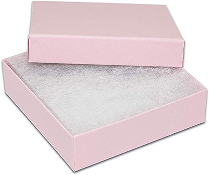 RJ Displays 6 Pack Cotton Filled Pink Color Cardboard Jewelry Necklace Earring Bangle Anklet Pendant Bracelets Watch Gift and Retail Boxes Size 3 1/2" x 3 1/2" x 1" Inch (Pink) - color: Pink