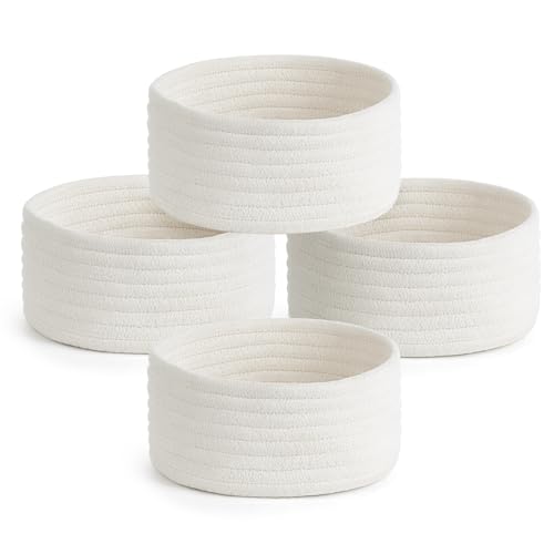 Dahey Set of 4 Mini Woven Baskets, Small Gift Baskets for Organizing, White - color: White, size: 7.09"W x 3.15"H