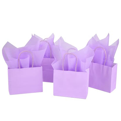 DjinnGlory 24 Pack Mini Tiny Small Lavender Purple Paper Gift Bags with Handles 6x5x2.5 Inch and 24 Tissue Paper for Merchandise Wedding Baby Shower Birthday Party Favors Goodies - color: Purple
