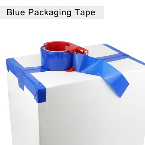 BOMEI PACK 3 Rolls Blue Heavy Duty Packing Tape with red Dispenser, Packaging Tape 1.88 Inches x 55Yards, 2.5mil Industrial Shipping Tape for Moving Shipping, Office & Storage - color: blue