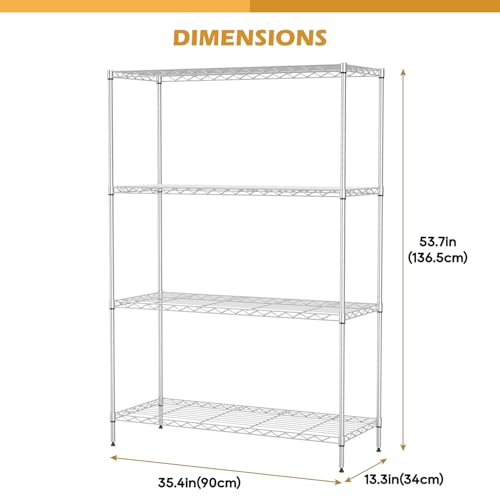 4-Tier Wire Shelving Unit, 800 lb, 53.7 x 13.4 x 35 in, Chrome - color: Chrome, size: 4-Tier, 53.7"H × 35"W × 13.4"D