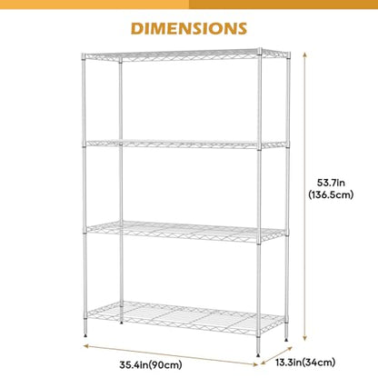 4-Tier Wire Shelving Unit, 800 lb, 53.7 x 13.4 x 35 in, Chrome - color: Chrome, size: 4-Tier, 53.7"H × 35"W × 13.4"D