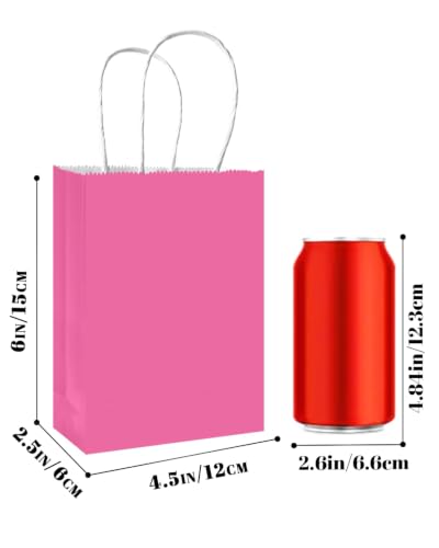 qiqee 100Pcs Paper Gift Bags with Handles - 4.5"×2.5"×6" Mini Party Favor Bags - 24 Solid Colors - size: 1 Count (Pack of 100)