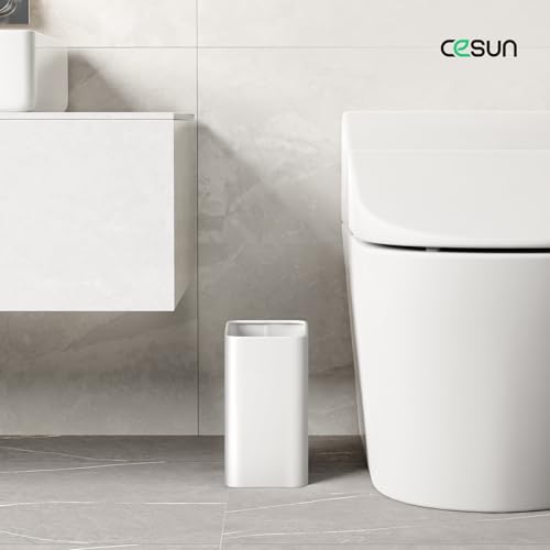Cesun Small Bathroom Trash Can, 2.1 Gallons, Under Sink Wastebasket, White - color: White