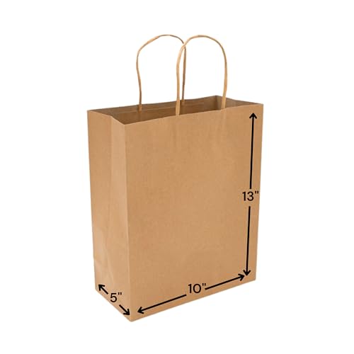 KAGAZ Paper Bags with Handles,10x5x13 Inches, 25 bags, Kraft Shopping and Party gift Bags (Brown)