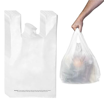 Plastic Bag with Handles | T Shirt | Shopping Bag for Small Business | Recyclable Plastic Grocery Bags | To Go for Food, Groceries & Restaurants | 21" x 11.5", 100-Pack | KitchenDine (100) - size: 100