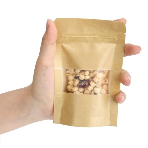 50 Pack Kraft Resealable Bags with Window for Storage (2.5 x 4.3 Inches) - size: 2.5 x 4.3 Inches