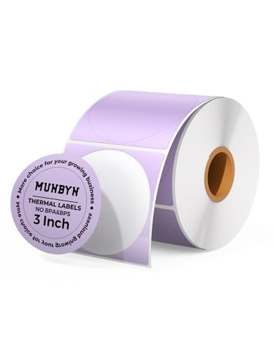 MUNBYN 3 Inch Purple Circle Thermal Labels for Business, 500 Sheets/1 Roll - color: Purple, size: 3inch