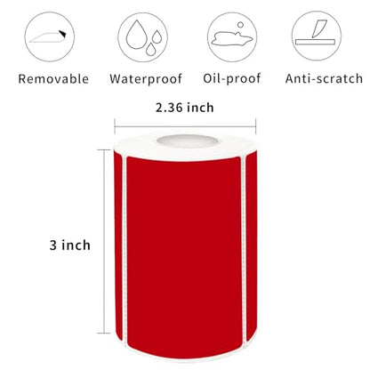 2×3 Inch Red Removable Thermal Labels,Self-Adhesive Square Direct Thermal Labels,300 Sheets per Roll with Perforated Lines - color: Red, size: 2×3 inch