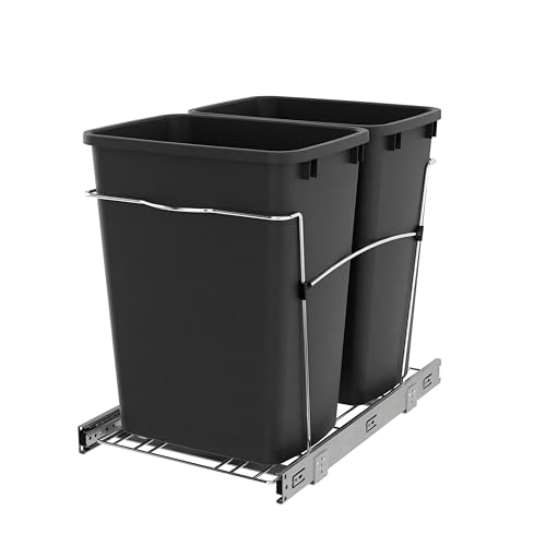 Rev-A-Shelf Double Pullout Garbage Trash Cans for Kitchen Cabinets, 35 Qt - color: Black