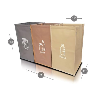 NYIKA - Recycling Organizer - Reusable Recycling Bags - Recycling Sorter - Trash Sorting Bins - 3 Compartment Recycle - Pack of 3 Bags Without Lid