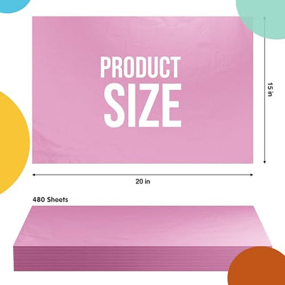 Party Solids Pink Tissue Paper for Gift Bags 15" X 20" 480 Sheets - color: Pink, size: 15" X 20"