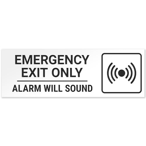 Emergency Exit Only Alarm Will Sound Sign, Engraved, - color: White and Black, size: 3x9