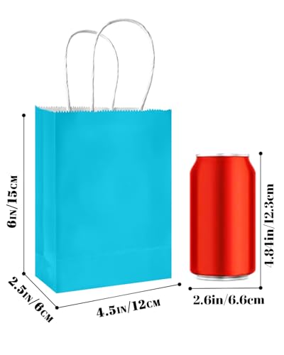 qiqee 24PCS Mini Gift Bag with Handles Bulk 4.5"x2.5"x6" Gift Bags Lake Blue Bags Multiple Uses - color: Lake Blue