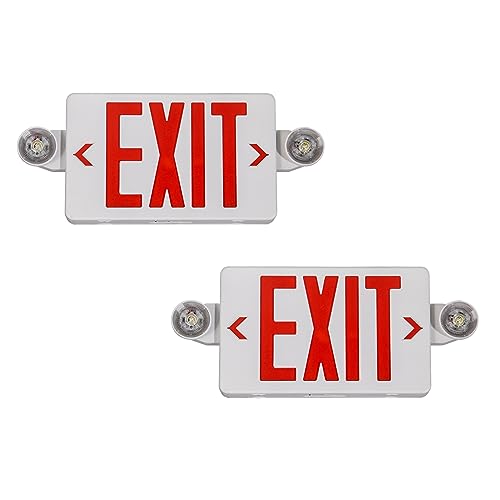 GZRUIYANG Exit Sign With Emergency Lights Red, LED Exit Light With Battery Backup, UL 924 Certified, AC 120/277V, Commercial Lights Combo for Business - 2 Pack - color: White Housing Red Letter, size: 2 Pack