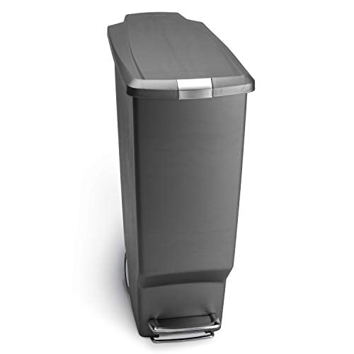 simplehuman 40 Liter / 10.6 Gallon Slim Kitchen Step Trash Can With Secure Slide Lock, Grey Plastic - color: Gray