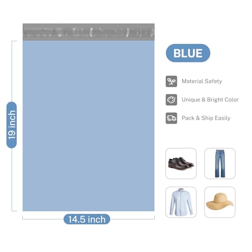 Metronic Poly Mailers Bags Large Shipping Bags 14.5x19 100 Pcs Light Blue - color: Blue, size: 14.5x19 100PC