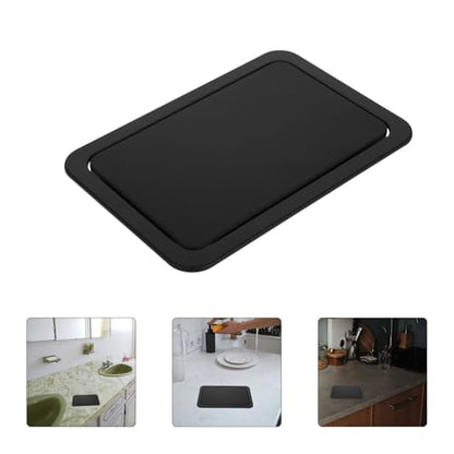 STOBAZA Stainless Steel Recessed Trash can Lid Rectangle Swing Flap Cover for Countertop Wastebasket 10.23 X 6.88 X 1.18 in Replacement for Kitchen Bathroom Office - color: Black
