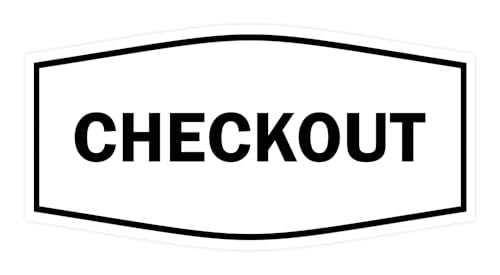 Signs ByLITA Fancy Checkout Sign | Durable Plastic | Vibrant Colors | Powerful Foam Tape (White) - Small - color: White, size: 3 x 6" - Small (1 Pack)