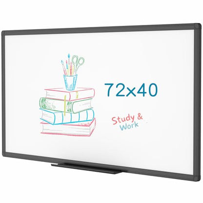 VIZ-PRO Magnetic Dry Erase Board, 72 x 40 Inches, Black Aluminium Frame - size: 72"W x 40"H