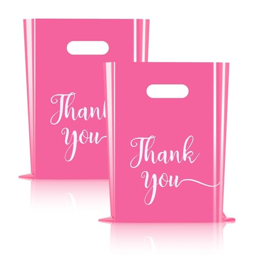 Cupplation Pink Thank You Merchandise Bags Large 9x12 inches,100 Pack, Retail Plastic Shopping Merchandise Gift Bags Tear Resistant Strong Durable Anti Stretch, 100% Recyclable (100)