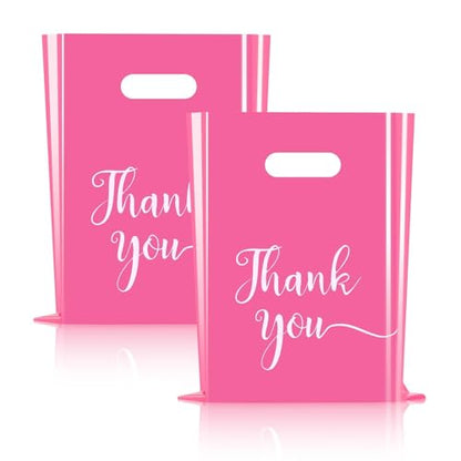 Cupplation Pink Thank You Merchandise Bags Large 9x12 inches,100 Pack, Retail Plastic Shopping Merchandise Gift Bags Tear Resistant Strong Durable Anti Stretch, 100% Recyclable (100)