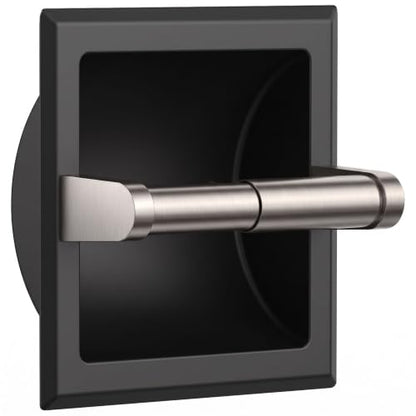 FORIOUS Recessed Toilet Paper Holder for Mega Roll, Black & Brushed Nickel - color: Black & Stainless Steel