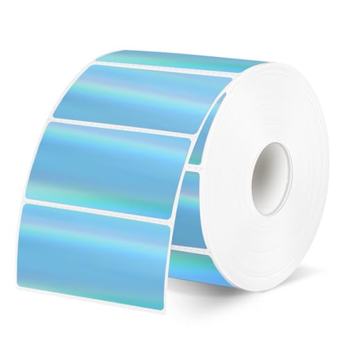 Direct Thermal Label 2x1 Inch- Barcode Labels- Holographic Thermal Sticker Labels for Address, Shipping, Compatible with Rollo Label Printer & MUNBYN& Zebra (300 Labels/Blue) - color: Holographic Blue, size: 2"x 1"