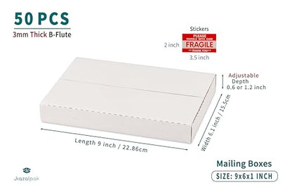 9x6x1 Inch Shipping Boxes for DVDs, CDs, Books Mailing, 50 Pack - color: White