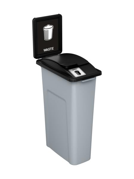 Waste Wise 23 Gallon Recycled HDPE Waste and Recycling Bin for Commercial Spaces - (Black/Grey w/Sign & Lid, Trash) - color: Black Grey Trash